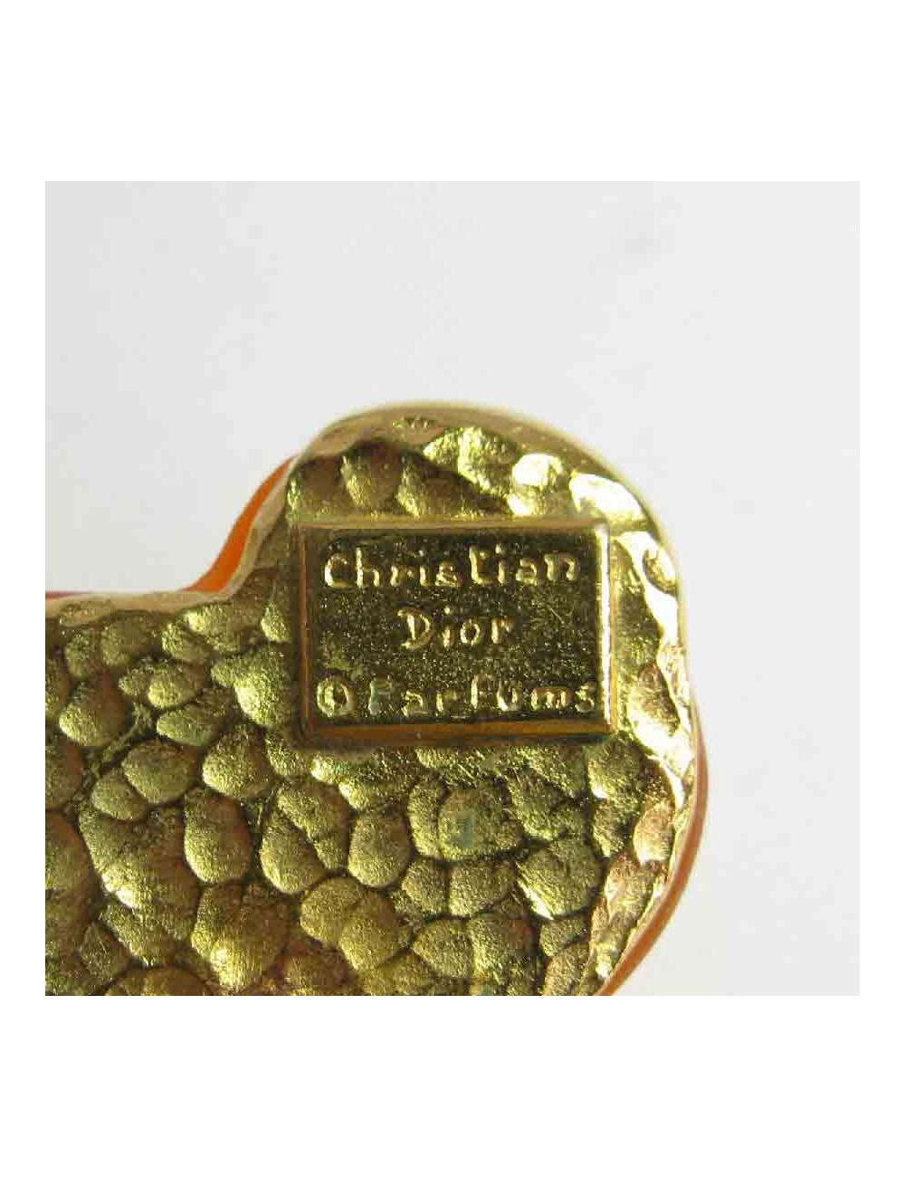 Boucles d'oreille clips CHRISTIAN DIOR vintage en métal doré et plexi orange