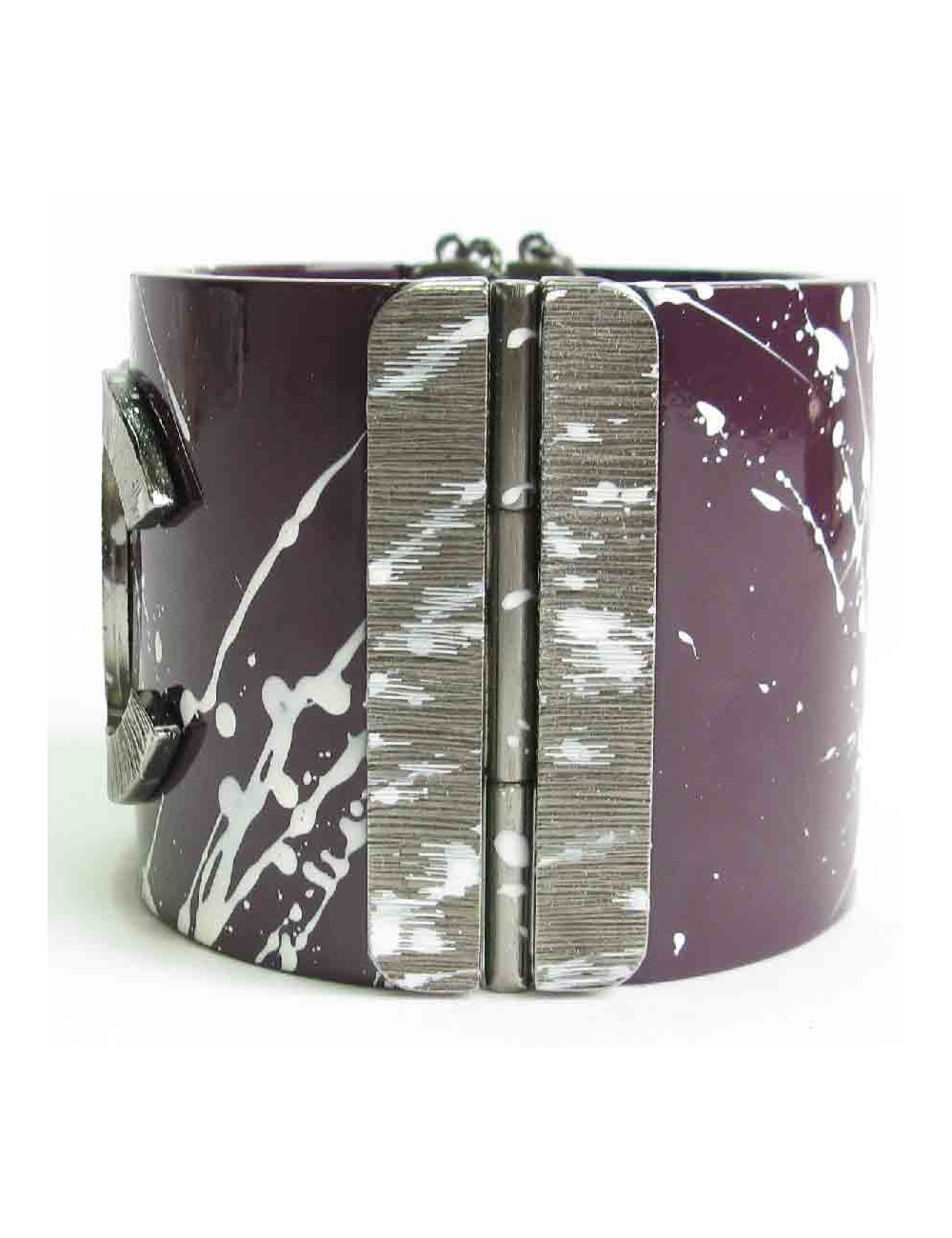CHANEL graffiti cuff bracelet in purple resin