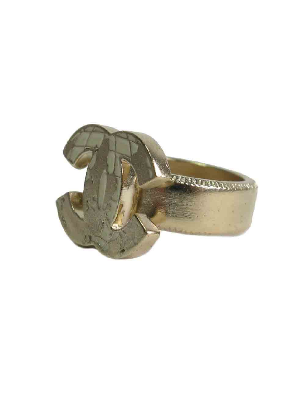 Bague CHANEL T 51 CC mappemonde en métal doré