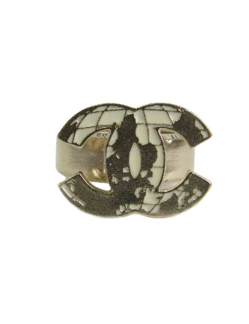 Bague CHANEL T 51 CC mappemonde en métal doré