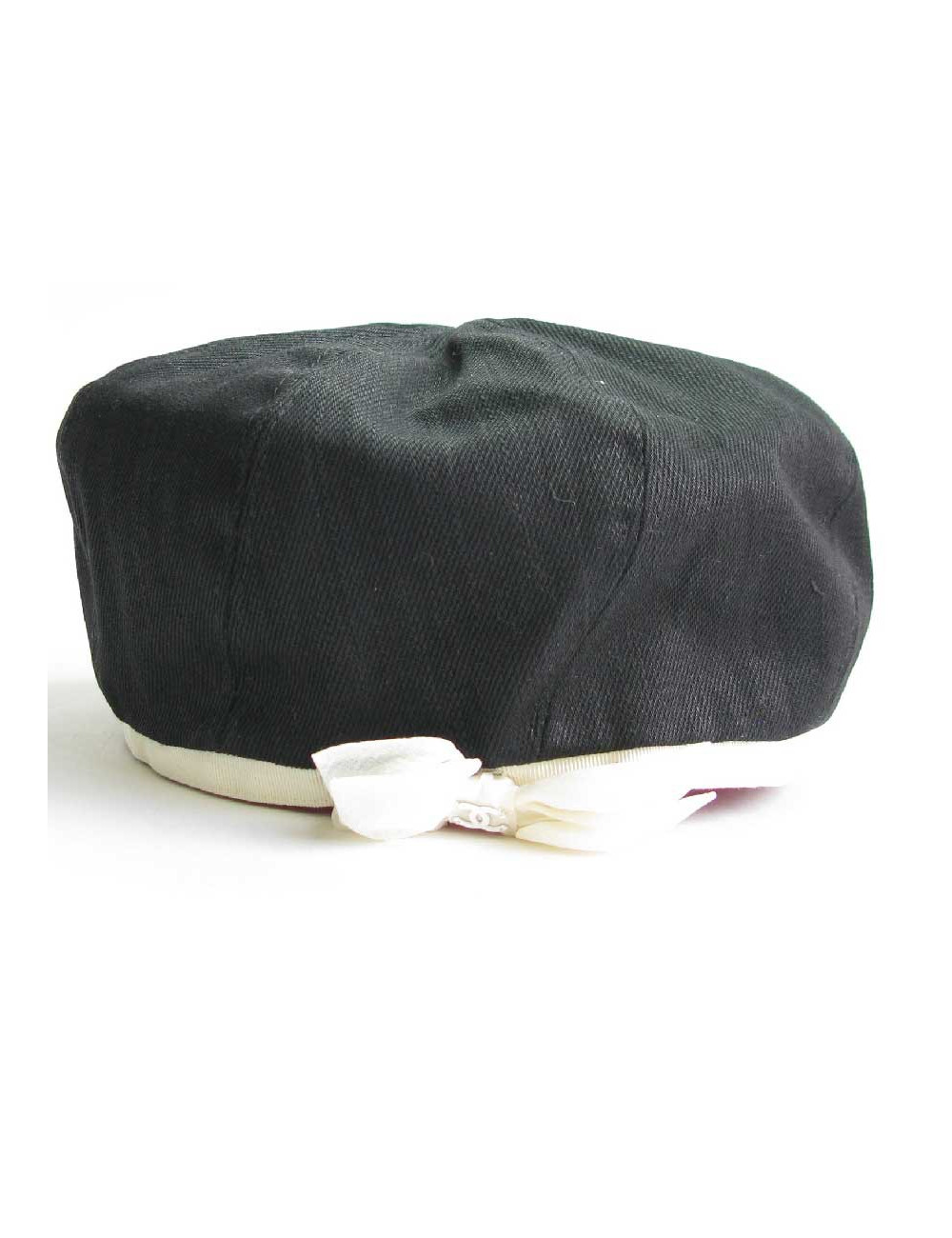 Beret T 58 CHANEL  coton noir et liseret blanc et noeud écru