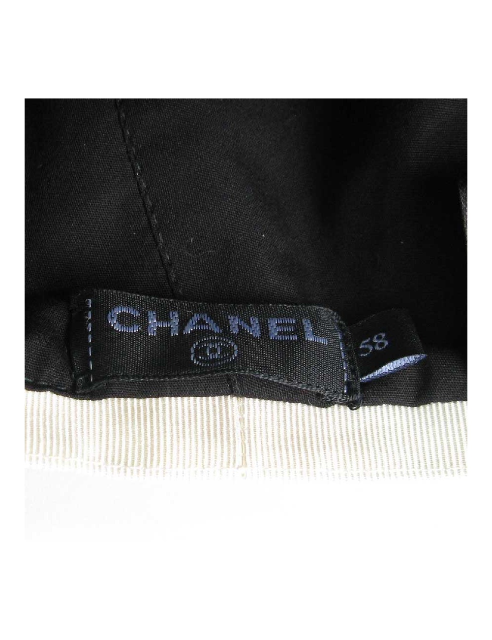 Beret T 58 CHANEL  coton noir et liseret blanc et noeud écru