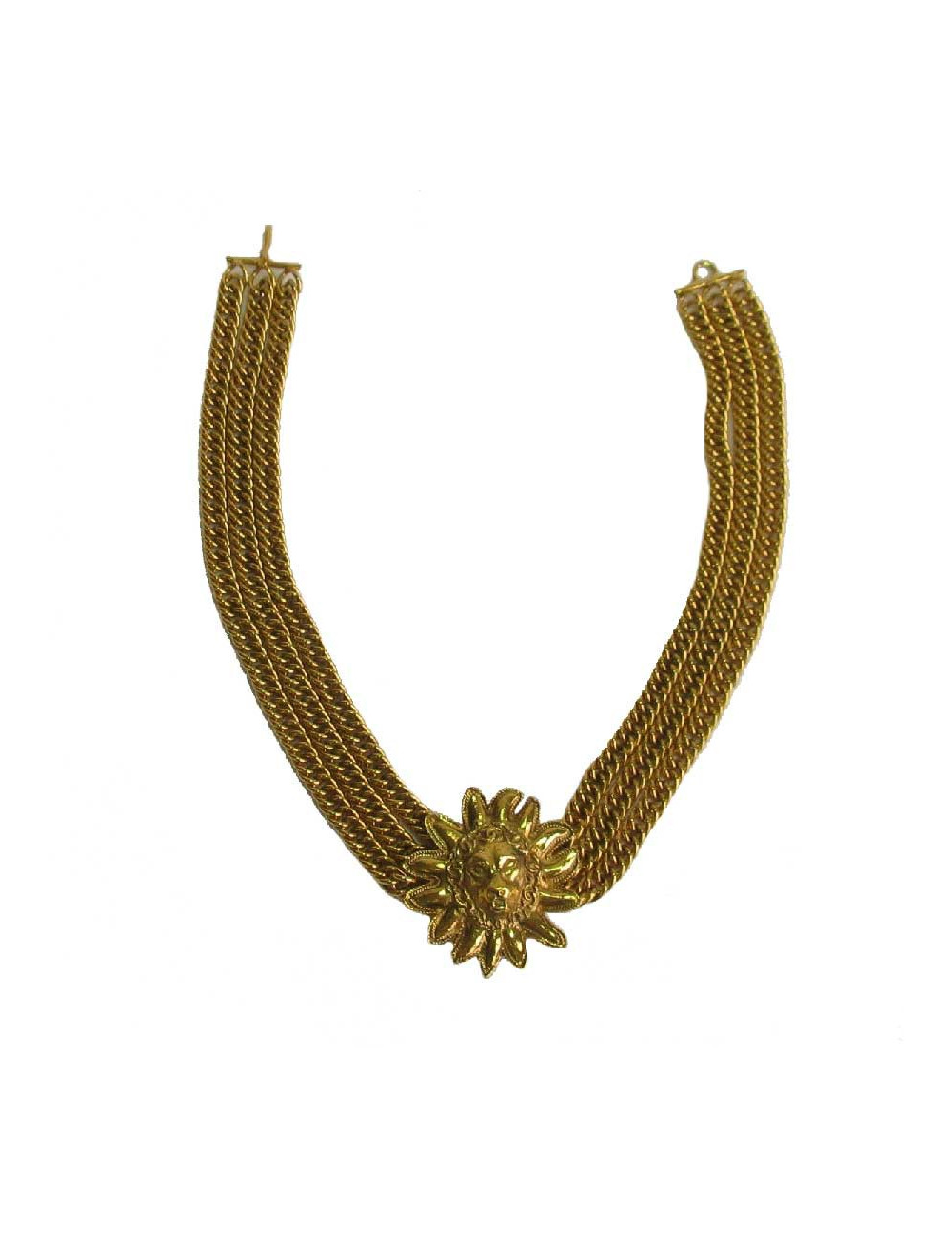 Collier ras de cou CHANEL tête de Lion vintage en métal doré