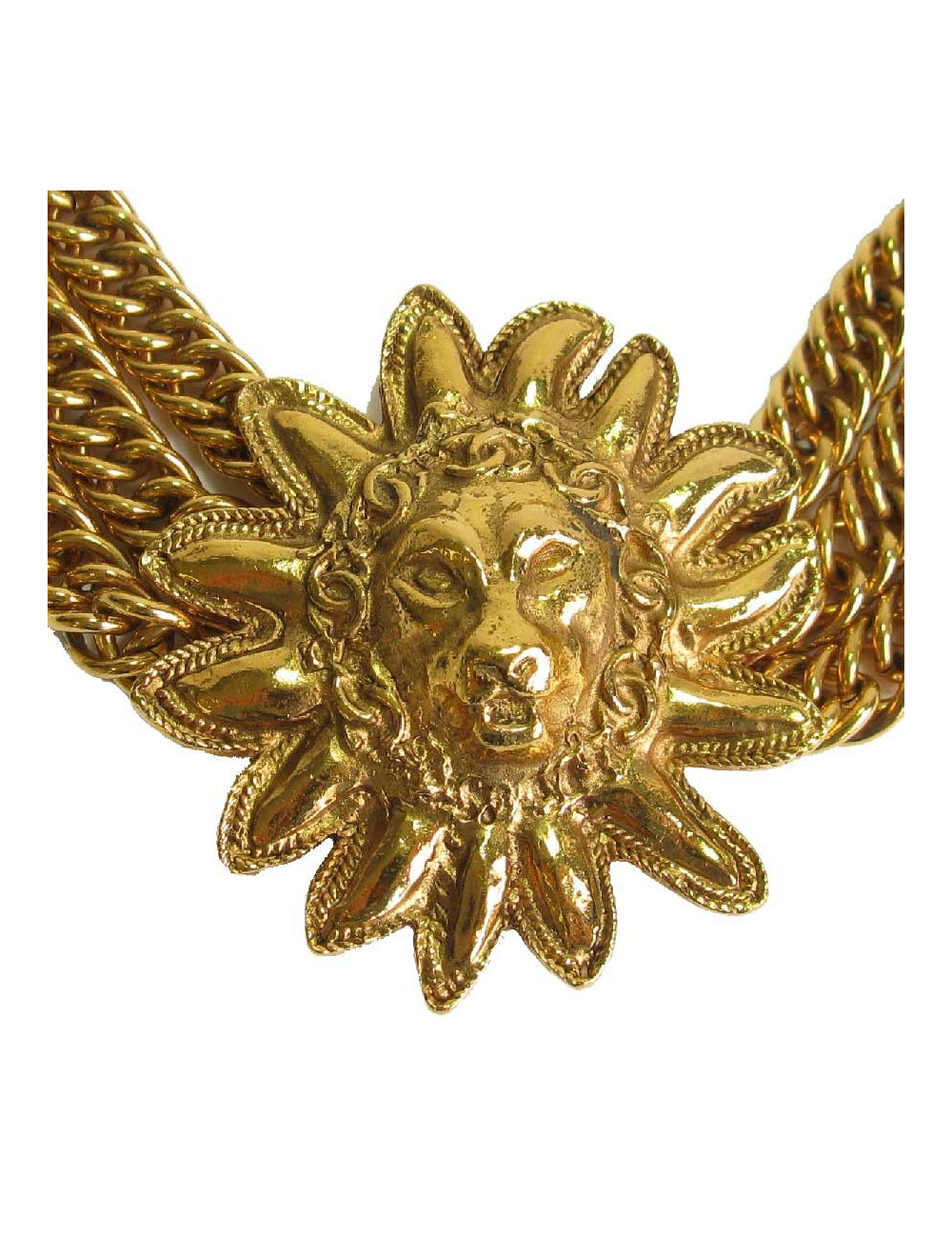 Collier ras de cou CHANEL tête de Lion vintage en métal doré