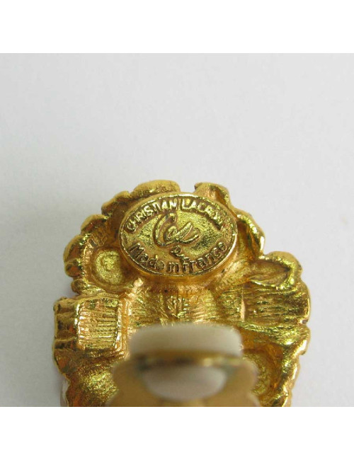 Boucles d'oreille clips CHRISTIAN LACROIX pendantes en métal doré et pierres fantaisies