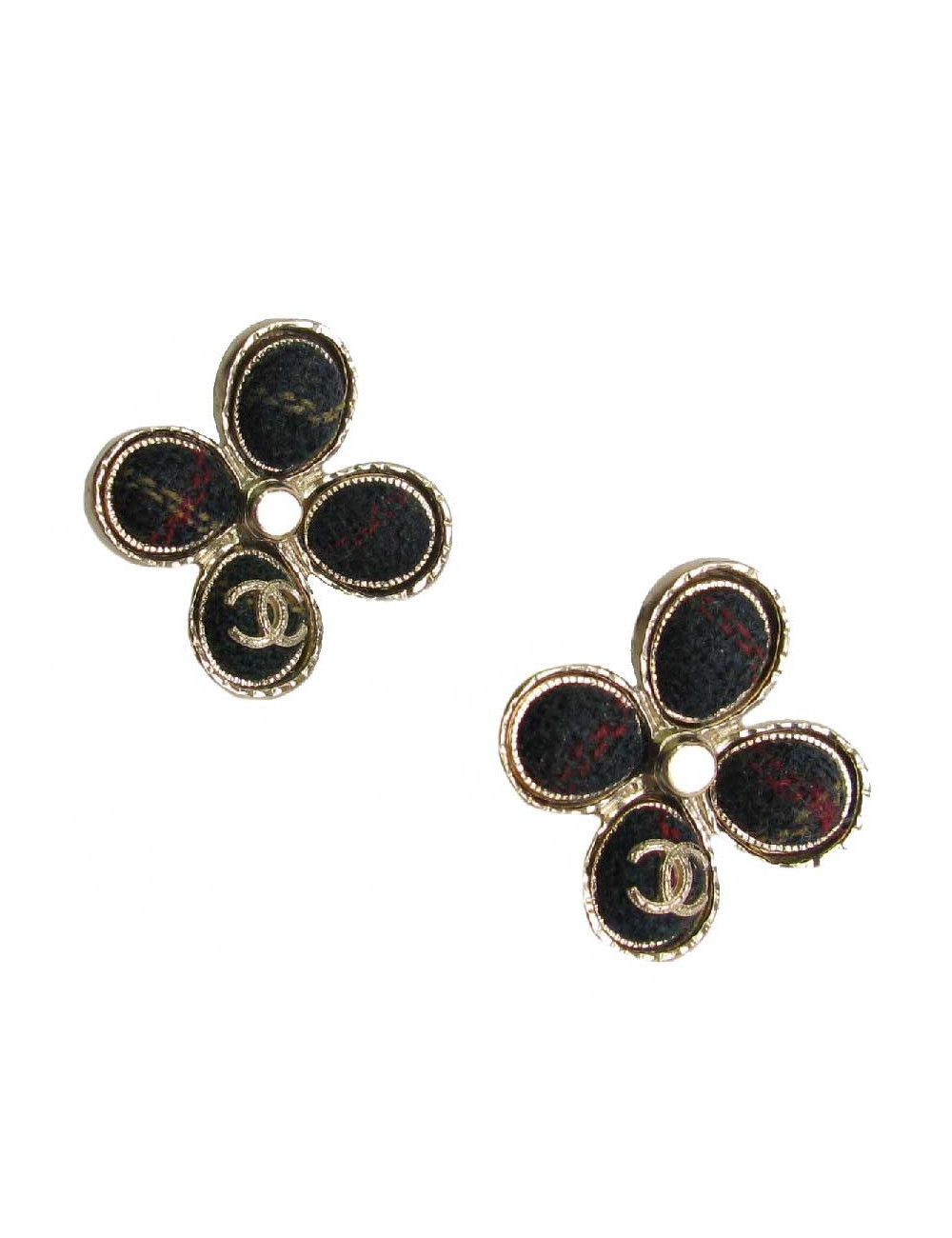 Boucles d'oreille clous CHANEL 'Paris Edimbourg' en tweed multicolore