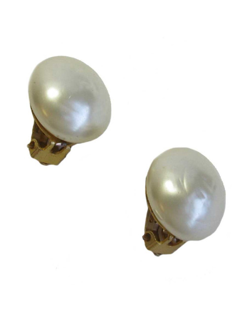 Boucles d'oreille clips CHANEL Couture en pâte de verre nacrée