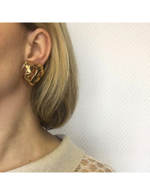 Boucles d'oreille  coeur YSL YVES SAINT LAURENT dorées et transparentes