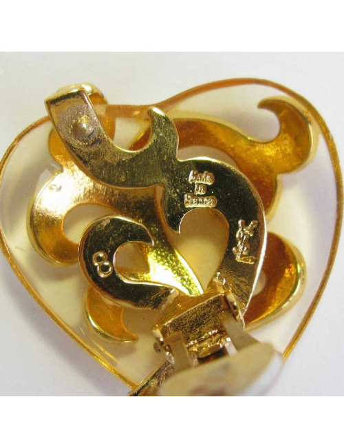 YSL YVES SAINT LAURENT heart clip-on earrings in gilt metal and transparent plexi