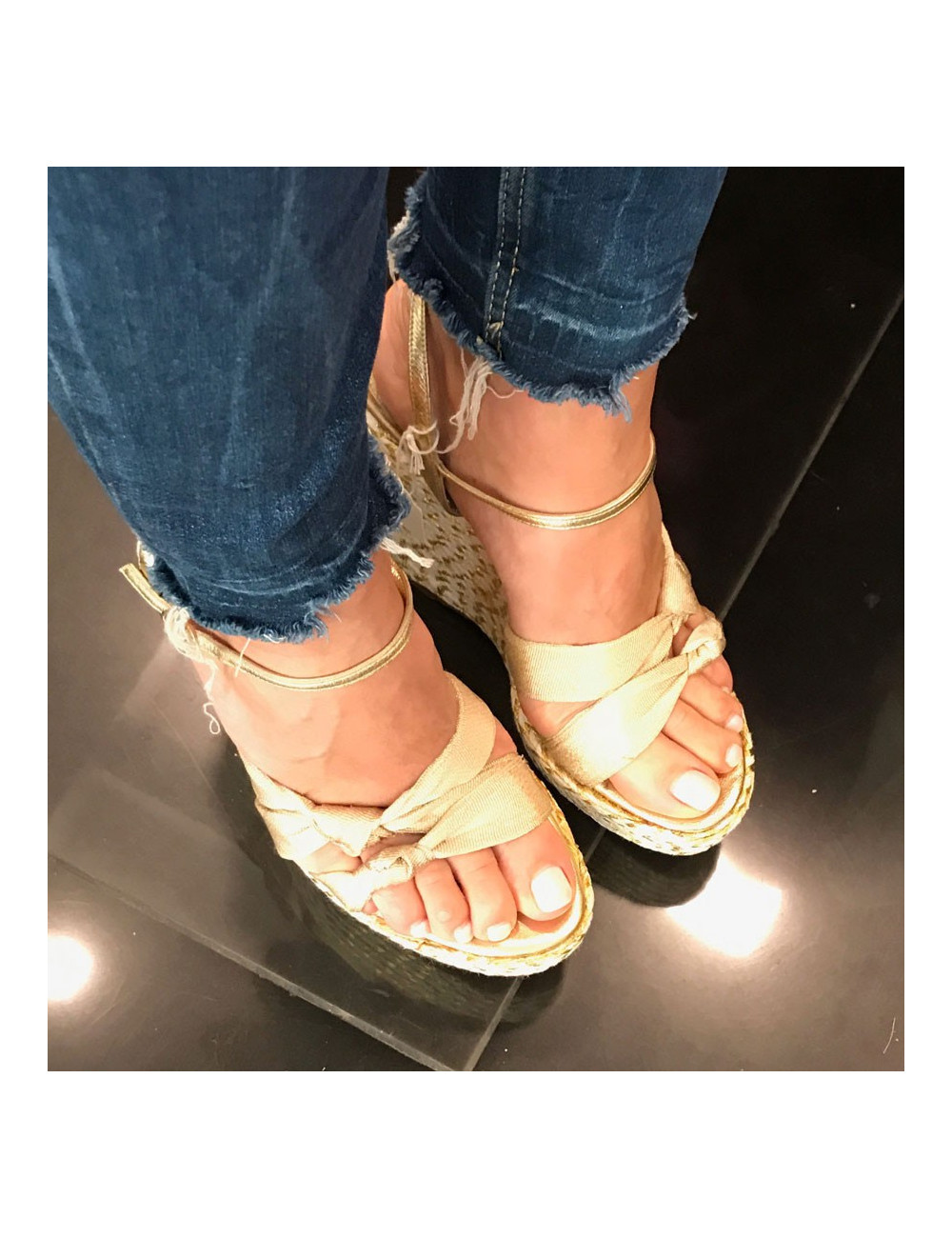 sandales compensées SERGIO ROSSI T 38 cordes dorées