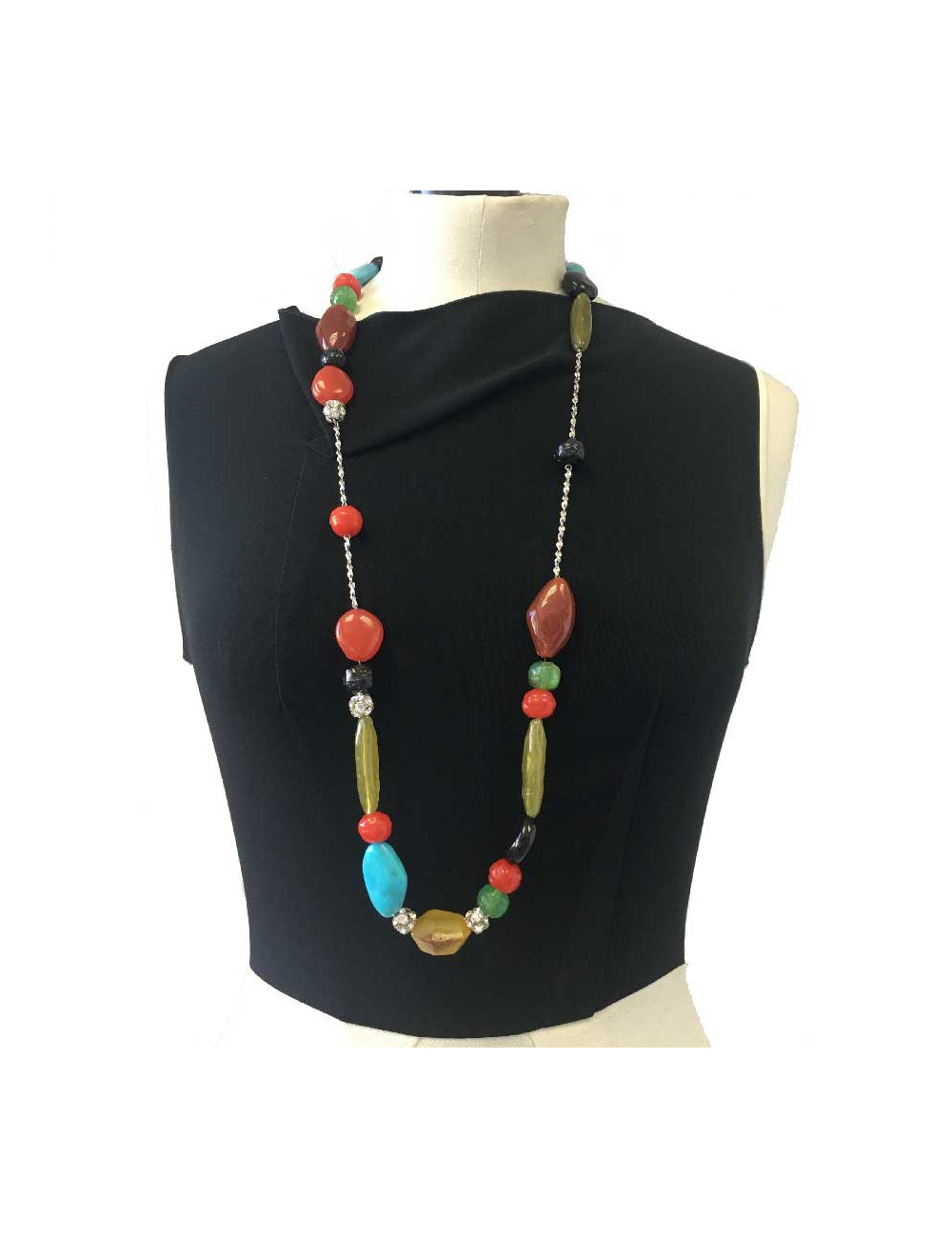 Sautoir CHRISTIAN LACROIX en pierres fantaisies plastiques multicolore