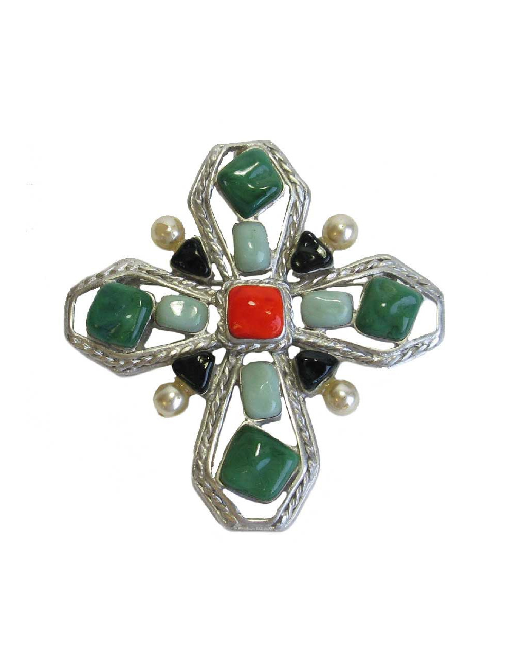 Broche croix sans marque en pâte de verre