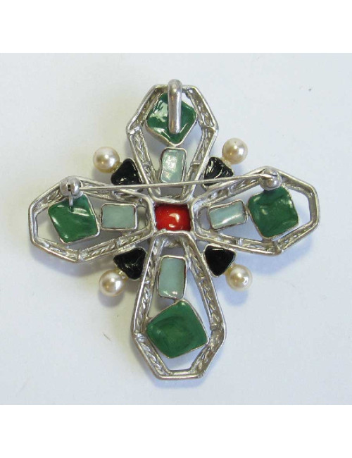 Broche croix sans marque en pâte de verre