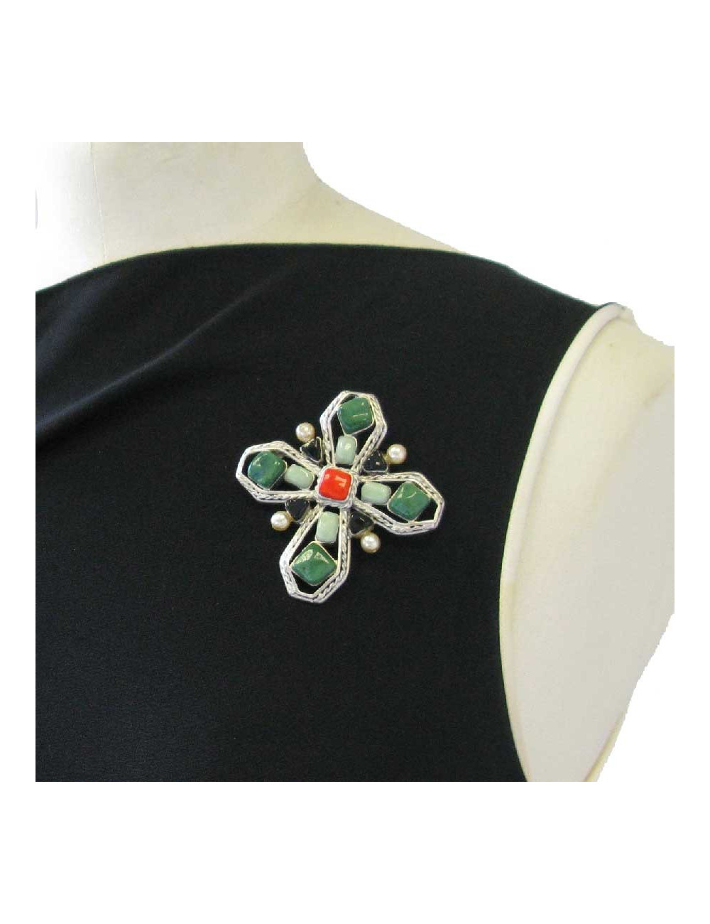 Broche croix sans marque en pâte de verre