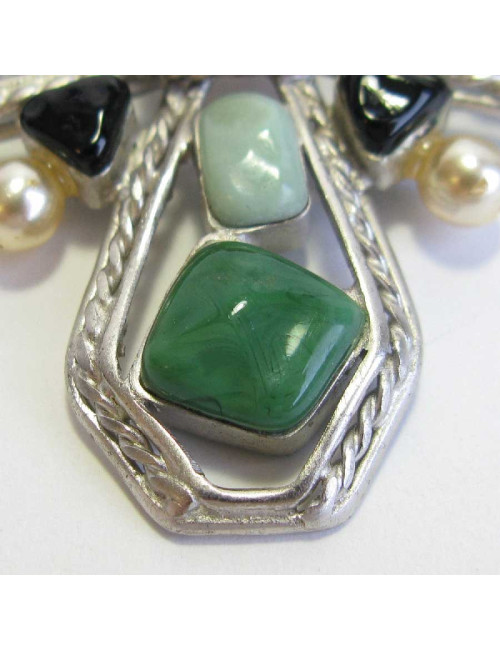 Broche croix sans marque en pâte de verre