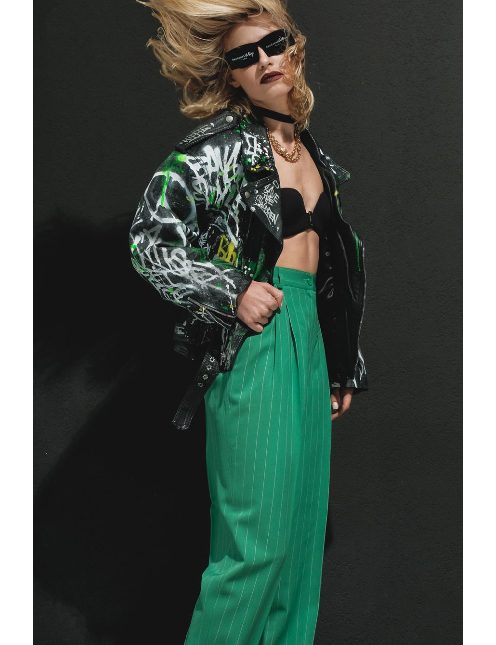 Perfecto Madame L Vintage graffiti vert et jaune