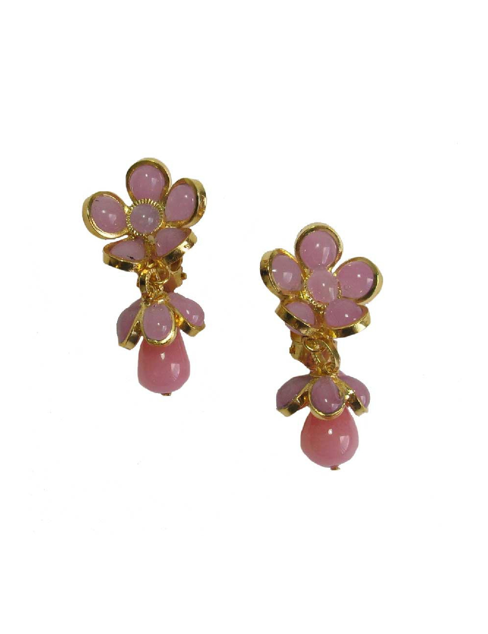 Boucles d'oreille clips MARGUERITE DE VALOIS pendantes fleurettes roses