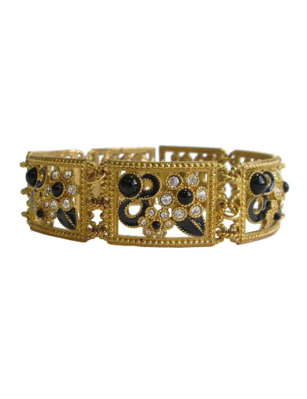 Collier ras de cou JACQUES FATH en métal doré, résine noire et strass