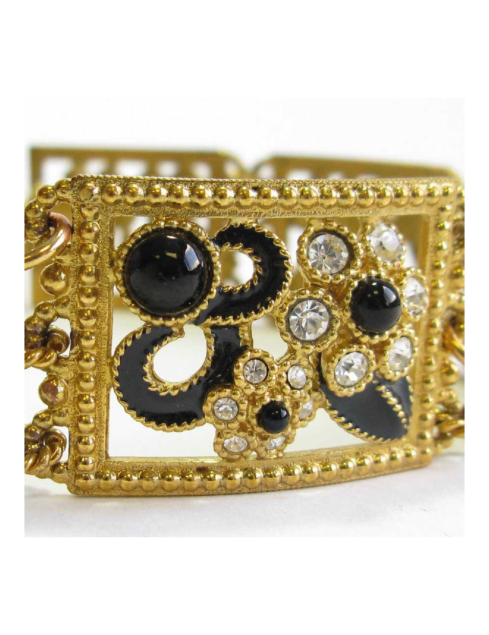 JACQUES FATH choker necklace in gilt metal, black resin and rhinestones