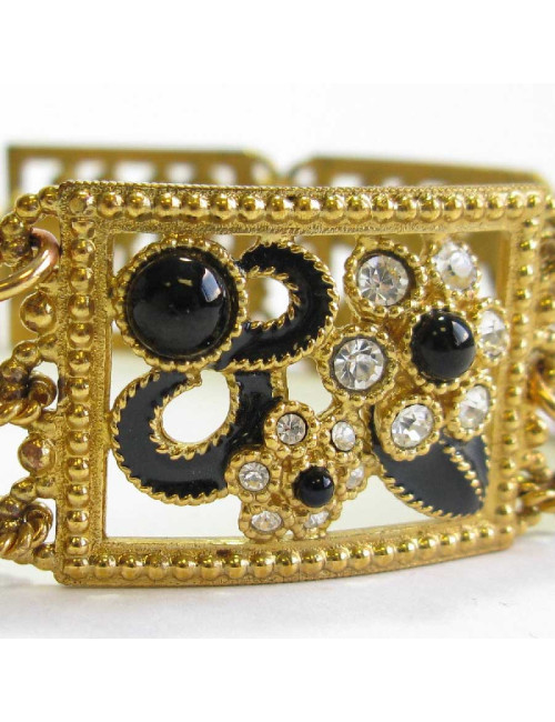 JACQUES FATH choker necklace in gilt metal, black resin and rhinestones