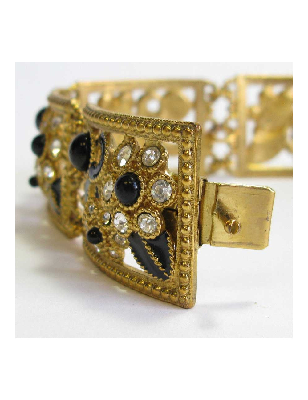 Collier ras de cou JACQUES FATH en métal doré, résine noire et strass