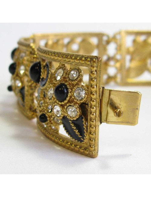 JACQUES FATH choker necklace in gilt metal, black resin and rhinestones