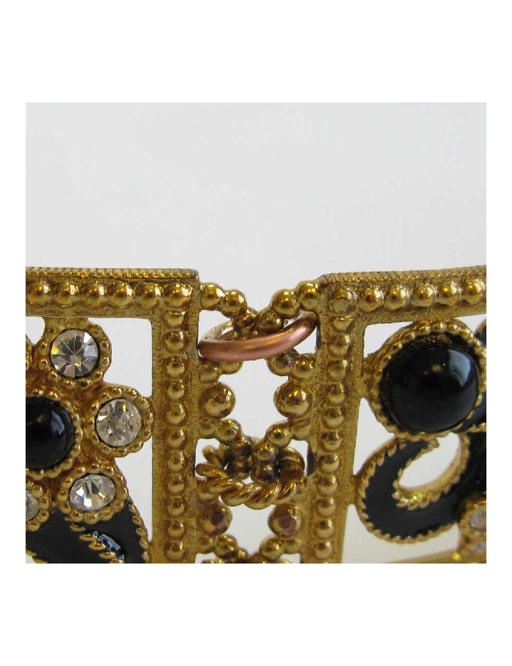 Collier ras de cou JACQUES FATH en métal doré, résine noire et strass