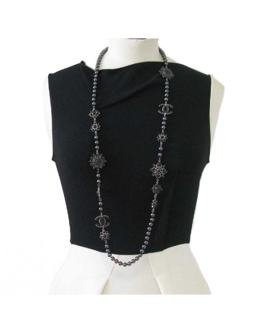 Sautoir CHANEL perles noires