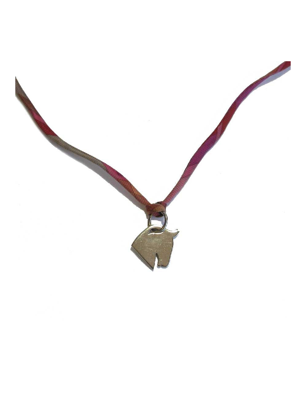 HERMES silk link necklace and silver metal horse head pendant