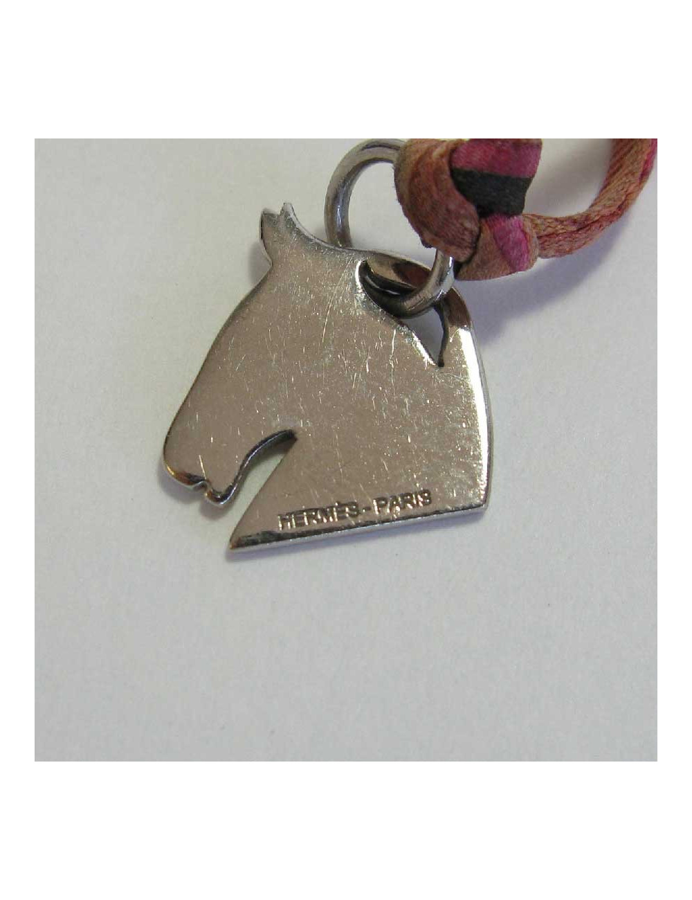 HERMES silk link necklace and silver metal horse head pendant