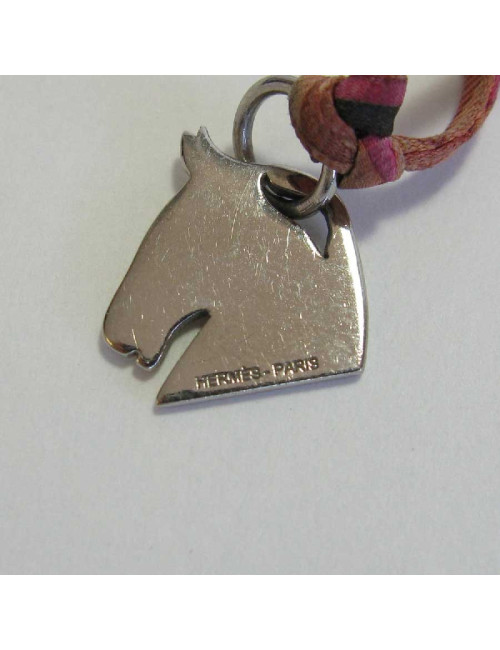 E.S Collier-bracelet "Tête de cheval" HERMES lien en soie multicolore