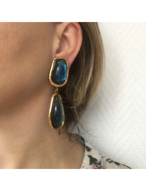 Boucles d'oreille clips pendants SCHERRER Couture Vintage