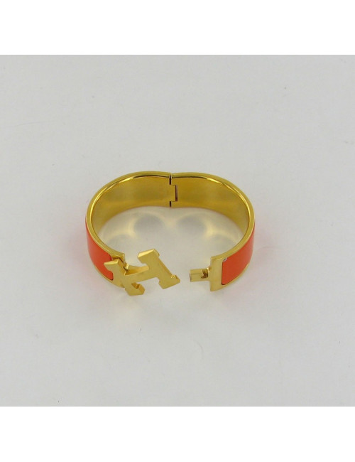 Bracelet "Constance"  HERMES émail orange H et doré