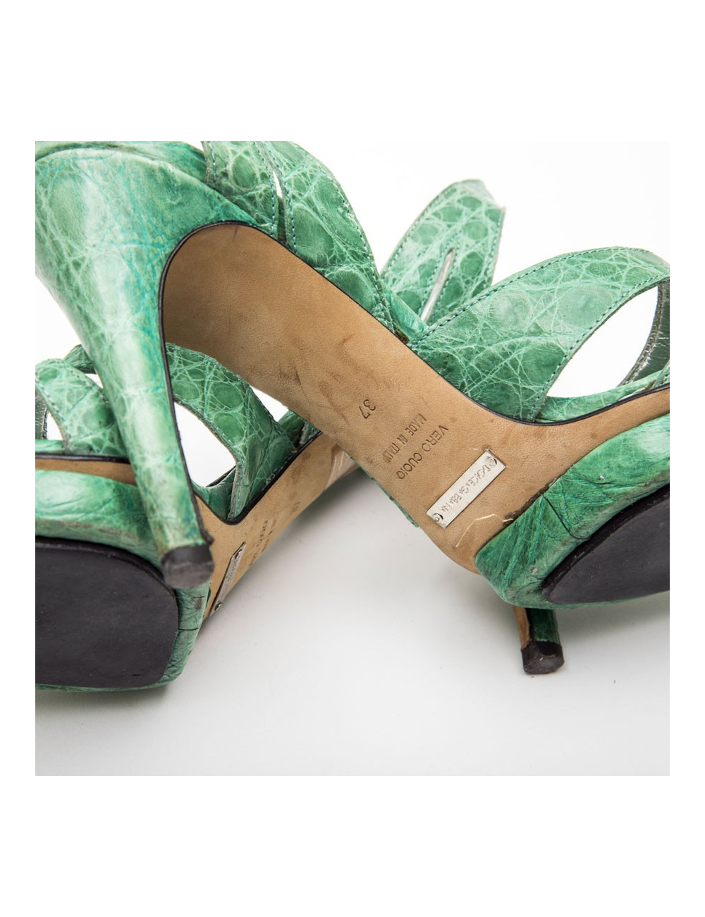 DOLCE & GABBANA high heels sandals in water green alligator size 37