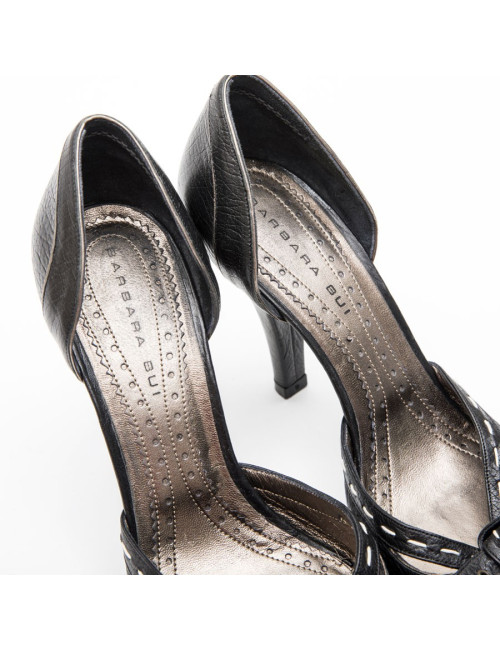 Escarpins T 38 BARBARA BUI cuir noir et piqûres sellier