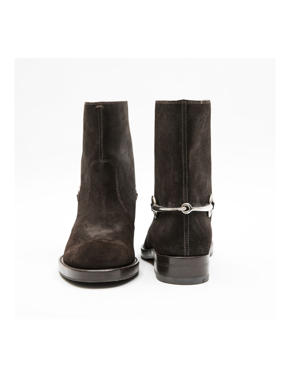 Boots T 39 GUCCI en daim marron et mors argent palladié