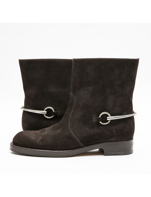 Boots T 39 GUCCI en daim marron et mors argent palladié