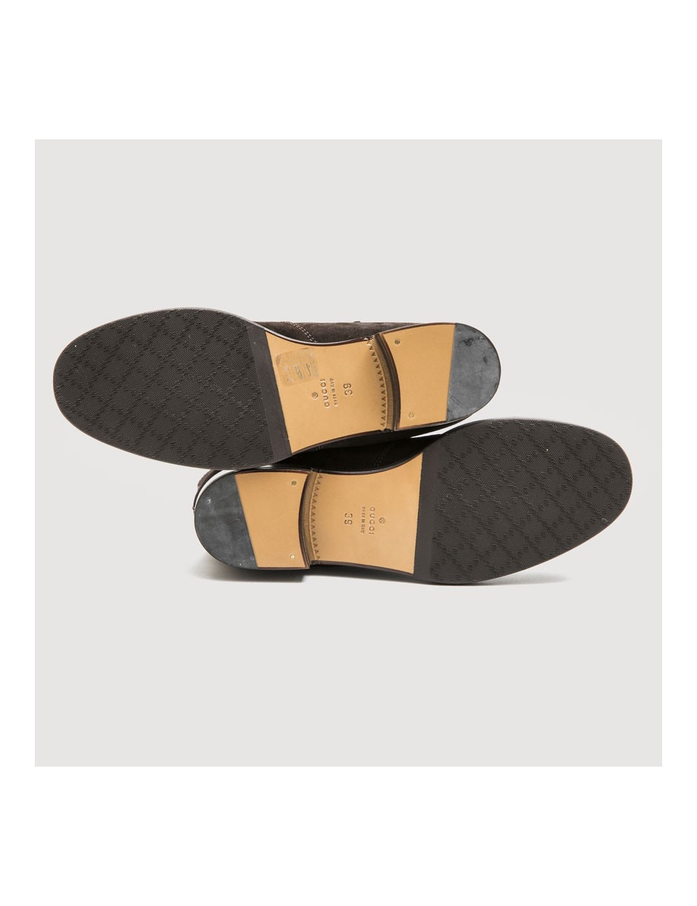 Boots T 39 GUCCI en daim marron et mors argent palladié