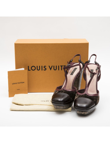 Sandales hautes T 39.5 LOUIS VUITTON multicolores velours et python 2