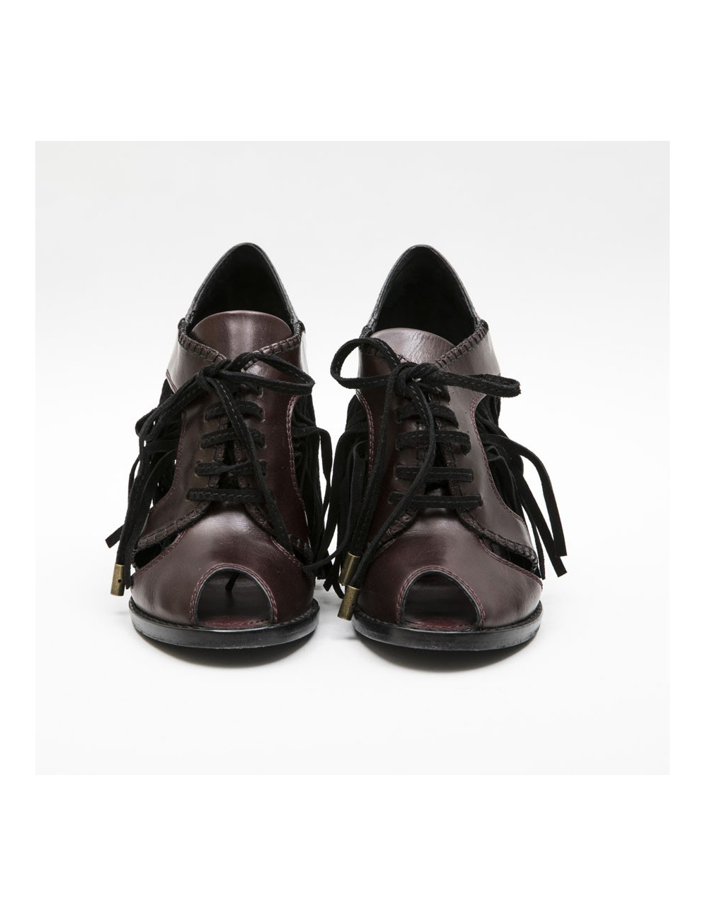 Sandales Hautes T 39 LOUIS VUITTON en cuir prune et franges noires