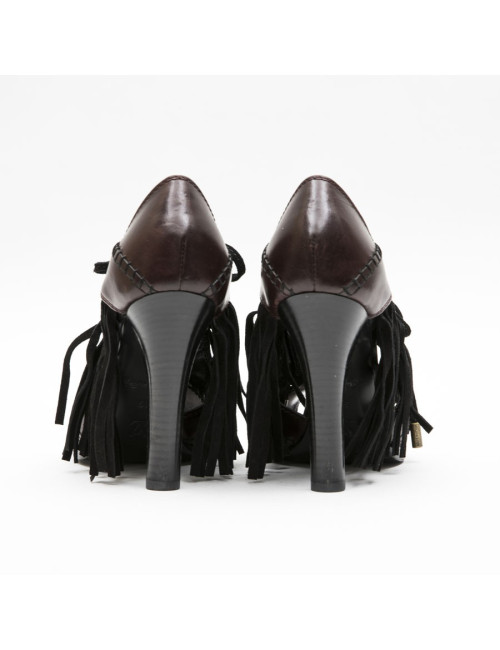 Sandales Hautes T 39 LOUIS VUITTON en cuir prune et franges noires