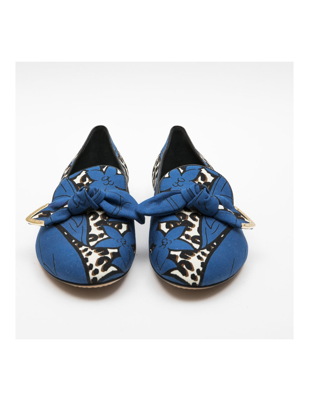 LOUIS VUITTON T39 Richelieu ballerina in blue and leopard pattern fabric