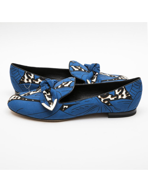 LOUIS VUITTON T39 Richelieu ballerina in blue and leopard pattern fabric