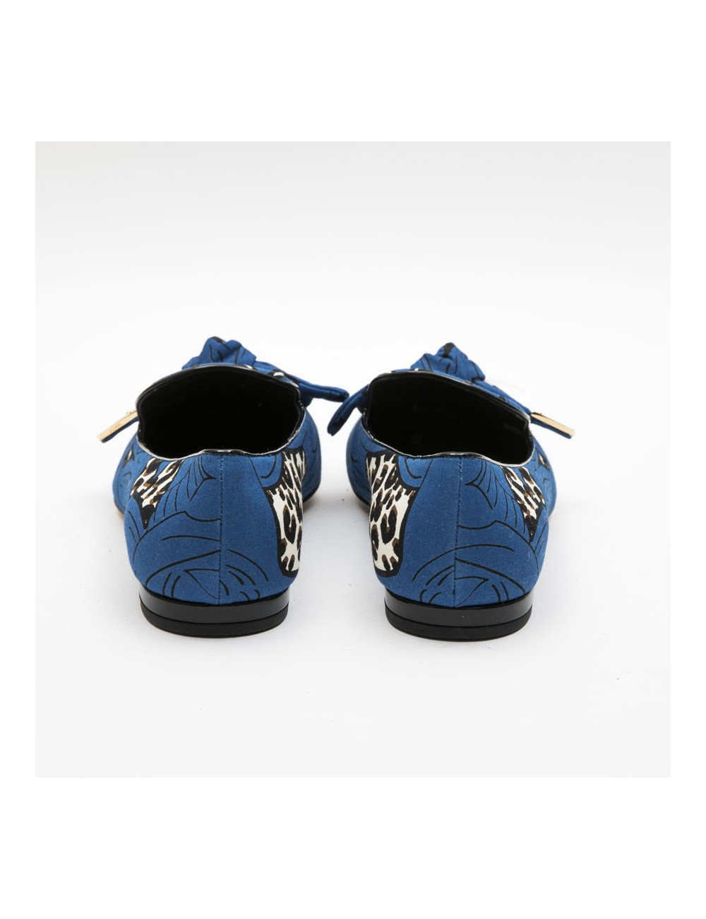 LOUIS VUITTON T39 Richelieu ballerina in blue and leopard pattern fabric