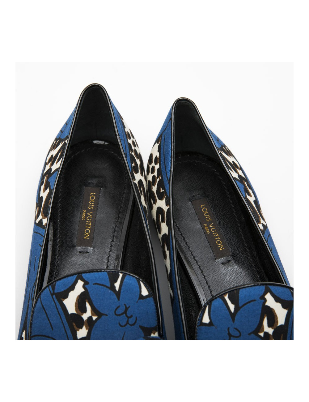 LOUIS VUITTON T39 Richelieu ballerina in blue and leopard pattern fabric