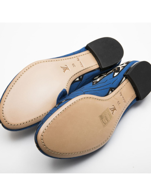 LOUIS VUITTON T39 Richelieu ballerina in blue and leopard pattern fabric