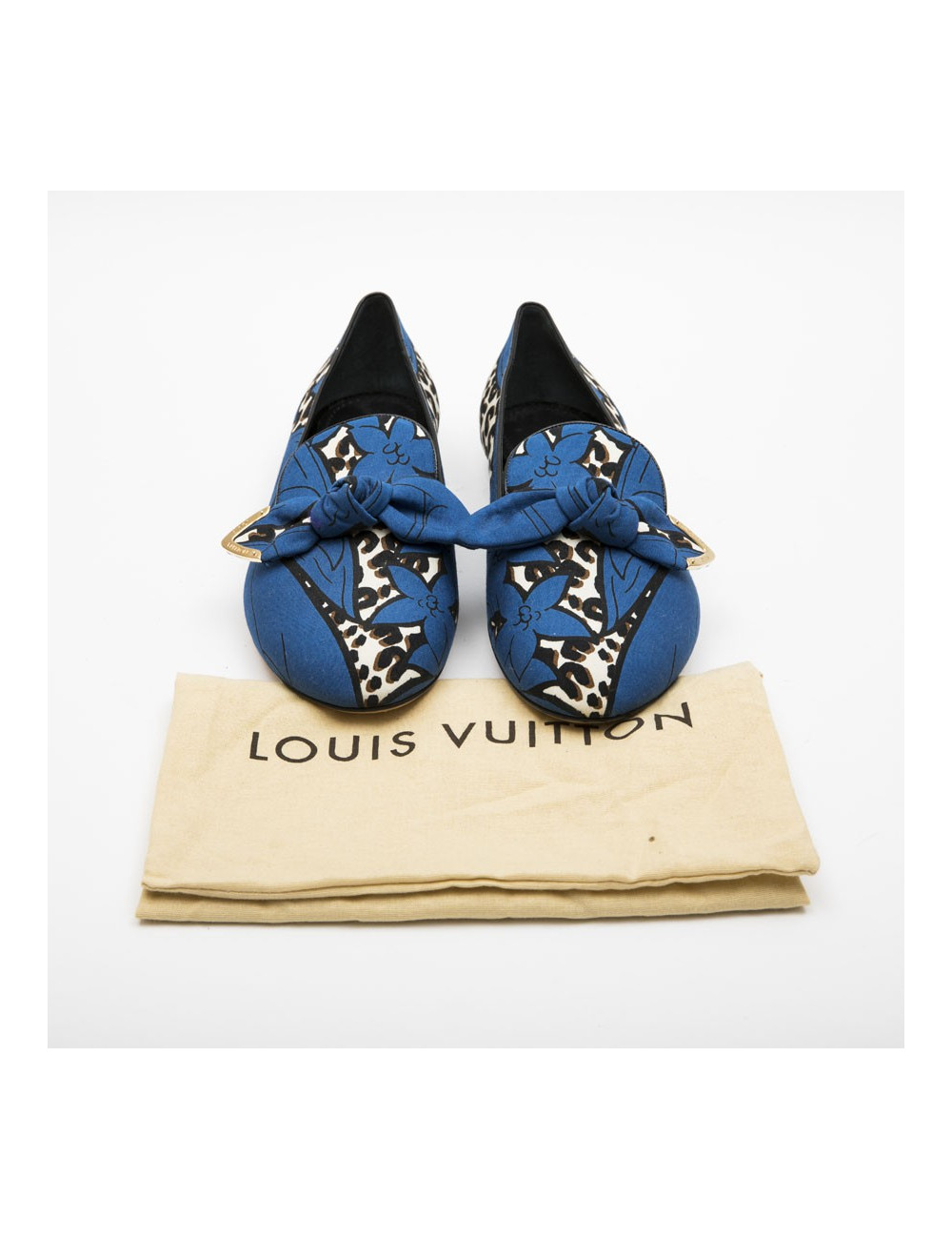 Ballerines T 39 LOUIS VUITTON Richelieu bleu et léopard