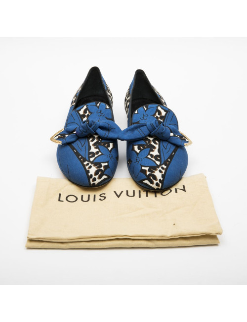 LOUIS VUITTON T39 Richelieu ballerina in blue and leopard pattern fabric