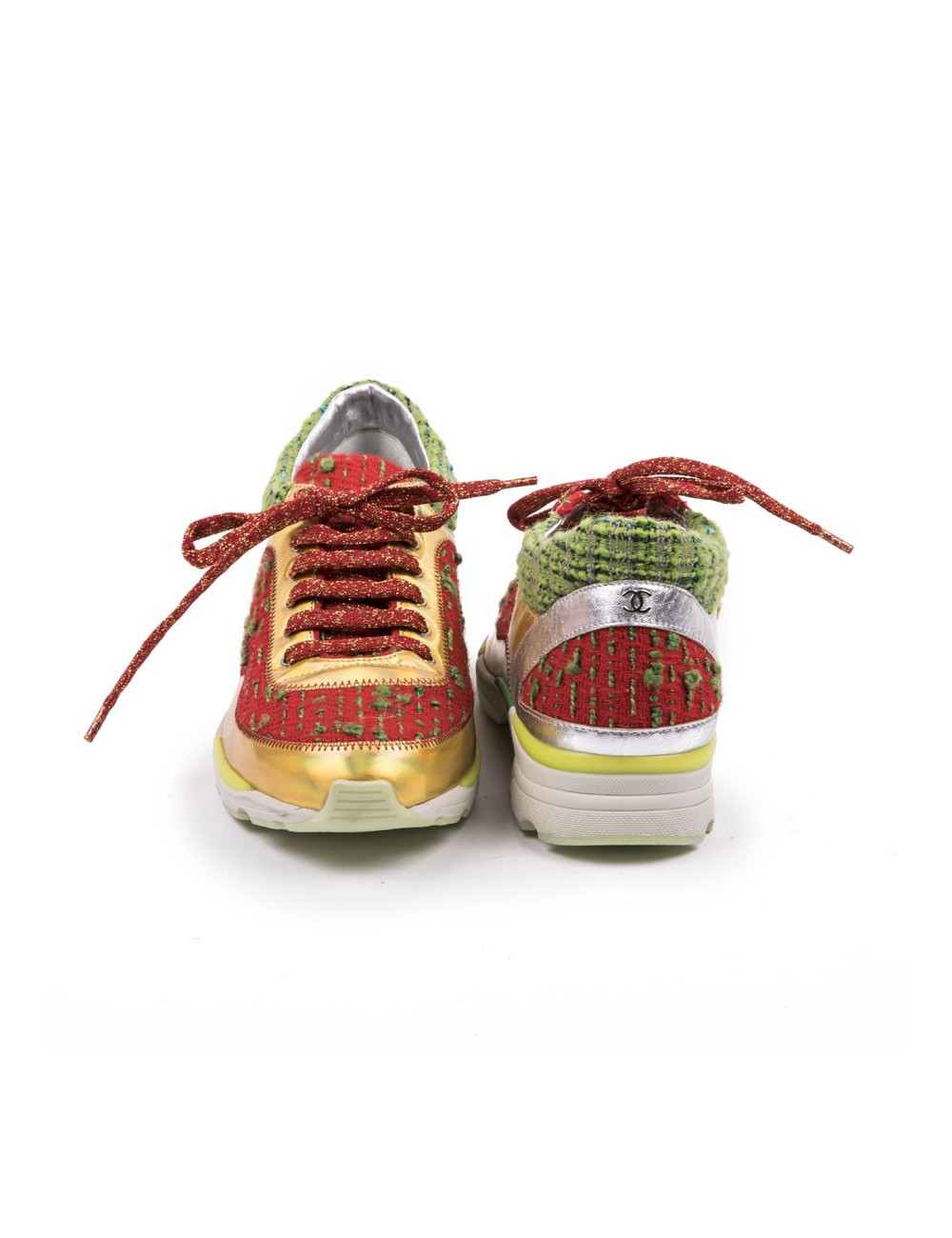 Sneakers T 39 CHANEL tweed et cuir doré et argent