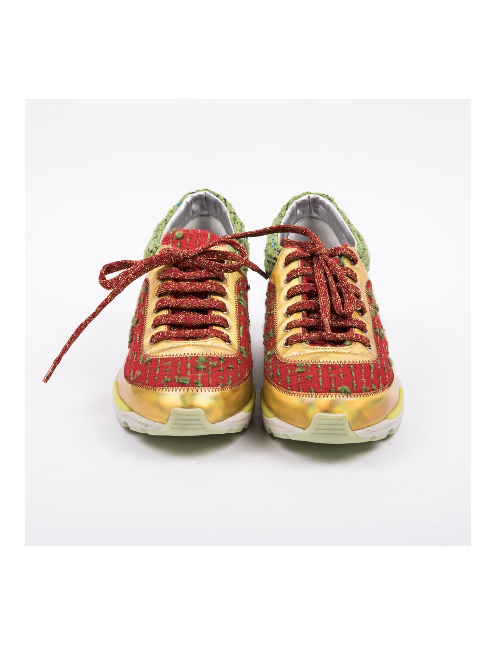 Sneakers T 39 CHANEL tweed et cuir doré et argent